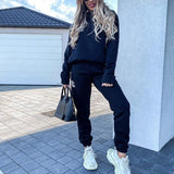 Women Fleece Letter Print Two Piece Set Casual Long Sleeve Hoodie Sweatshirts And Jogging Pants Suits Loose Female Tracksuits