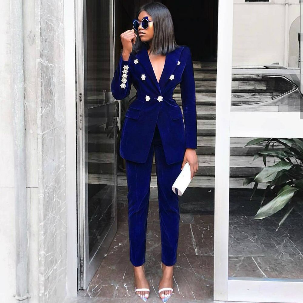 ElveswalleT Summer Sets for Women New Navy Blue V Neck Long Sleeve Sexy 2 Piece Set Outfits High Quality Two Piece Set Suit