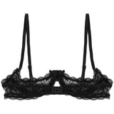 ElveswalleT Women See Through Sheer Lace Hollow Out Lingerie Adjustable Spaghetti Shoulder Straps Open Cups Bra Push Up Underwire Bra Tops
