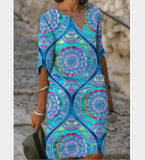ElveswalleT New Women Printing Dress Summer V-Neck Half Sleeve A-Line Dresses Female Retro litera Vintage Loose Dress Vestidos