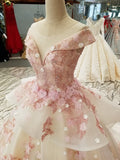 ElveswalleT Pink Princess Quinceanera Dress Appliques Beads 3D Flowers Prom Party Sweet 16 Ball Gown Vestidos De 15 Aos