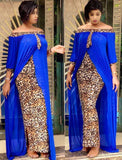 tilapia fashion loose leopard women maxi long split gown leisure outdoor patchwork strapless sexy african dress