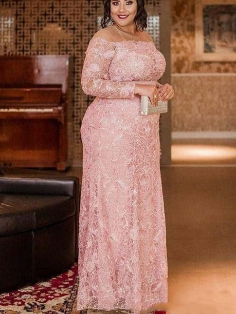 ElveswalleT Vintage Pink Lace Mother of the Bride Dresses Prom Party Gown Wedding Guest Plus Size Maxi Dress