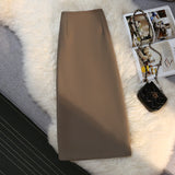 ElveswalleT Fashion Elegant Formal Skirts Women Autumn New High Waist Drape Suit Long Brown Skirt Zipper Female