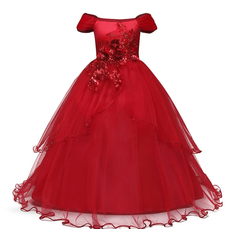 ElveswalleT Red Girl Lace Embroidery Christmas Birthday Party Dress Flower Wedding Gown Formal Kids Dresses For Girls Teen Clothes 6 14 Yrs
