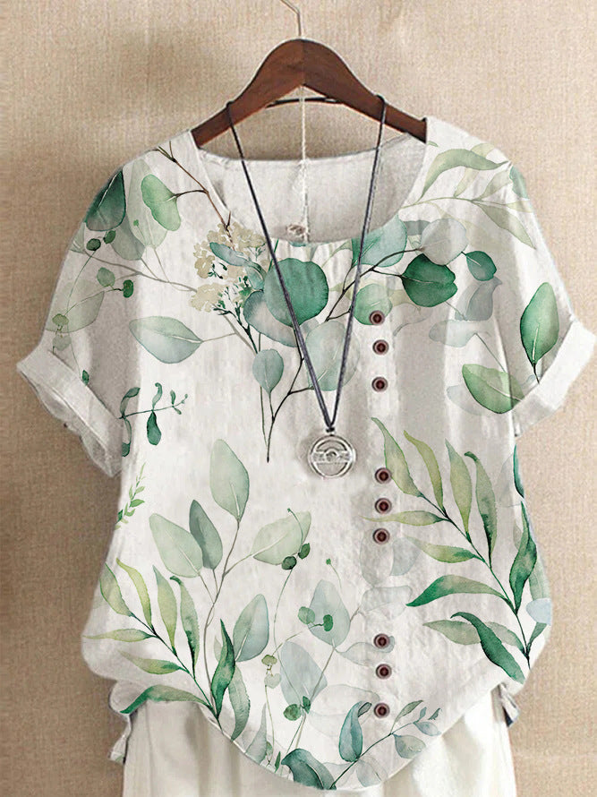 Summer Retro Fashion Printed Loose Casual Shirt Short-sleeved Blouses