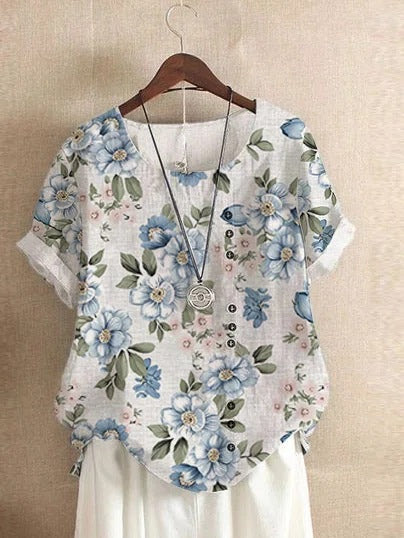Summer Retro Fashion Printed Loose Casual Shirt Short-sleeved Blouses