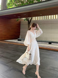 Summer French Elegant Party Dress Women Long Sleeve Casual Fairy Midi Dress Evening Vintage One Piece Dress Korean Fashion