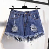 Casual High Waist Denim Shorts Women Summer  Pocket Tassel Hole Ripped jeans Short Female Femme Short Pants Women