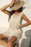 Beach Dress Tunic Cover Ups for Women Swimwear Pareo Up Outfits Swim Cover-ups Summer   Women's White Knitted Dresses Sarong