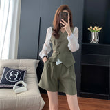 Women's Autumn British Style Trousers Suit V-neck Irregular Short Small Blazer and Wide Leg Trousers Two Office Ladies Piece Set