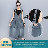 Summer Adjustable Strap Denim Dress Sundress Women Sleeveless  Long  Bandage Dresses for Womens Korean Street Robe Femme