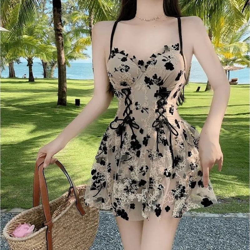 Backless Dress Women Lace Sexy Short Embroidery Mini Y2k Push Up Dress with Flowers Korean Dress Summer Gothic Party