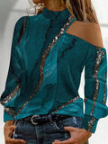 Fashion Women Print Cold Shoulder Top Casual Blouse Lady Casual Tops feminina blusa