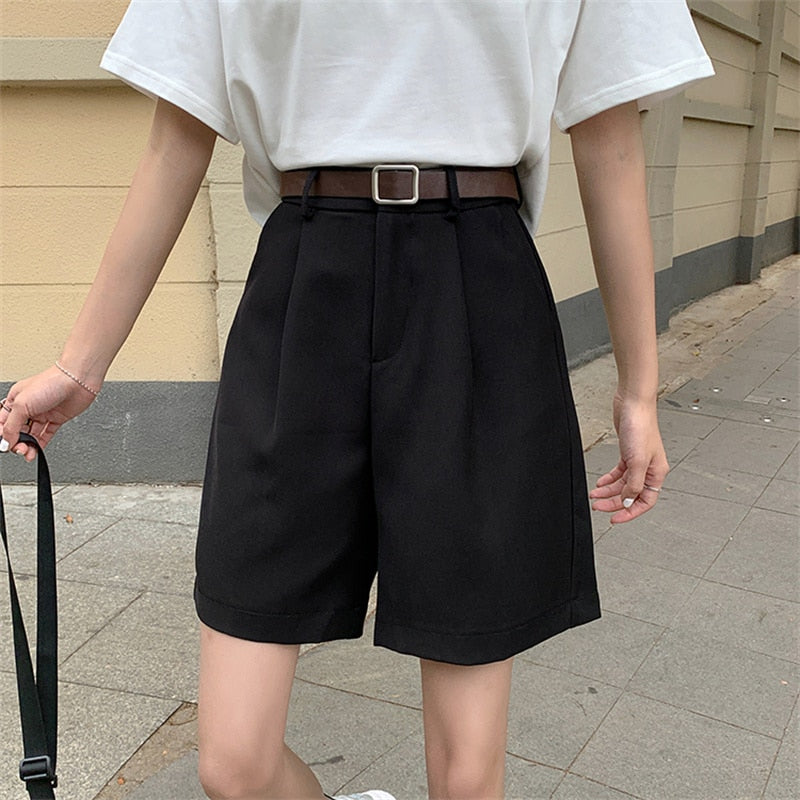 Suits Cargo Shorts for Women   New Office Ladies Korean Fashion Wide Leg Shorts High Waisted Casual Straight Shorts