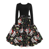 Christmas Halloween Costumes  Retro Positioning Print Party Casual Long Sleeve Round Neck Swing Dress