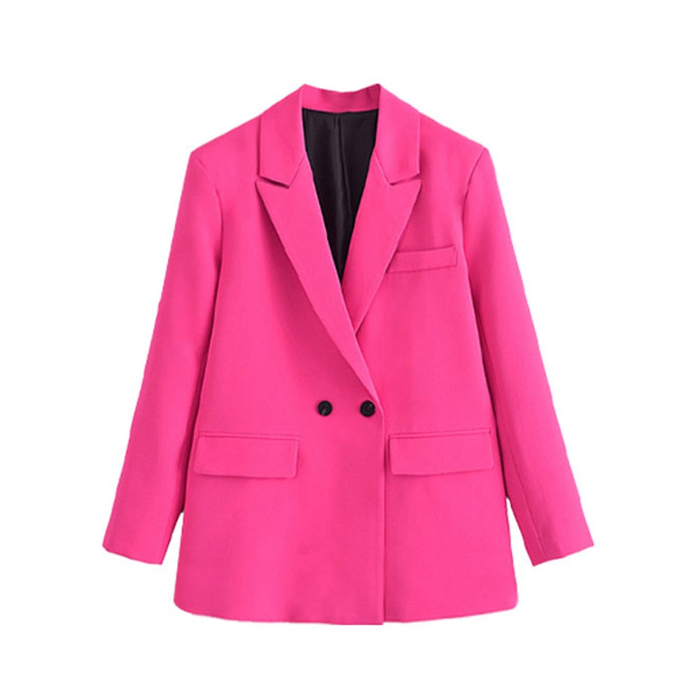 Women Fashion Solid Double Breasted Blazers Female Elegant Long Sleeves Loose Jacket Coats Office Ladies Outerwear Top