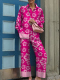 Spring New Loose Vintage Printed Pajamas Set Loungewear Sleepwear for Women 2 Pieces Long Sleeve Big Size Pyjama Tracksuit