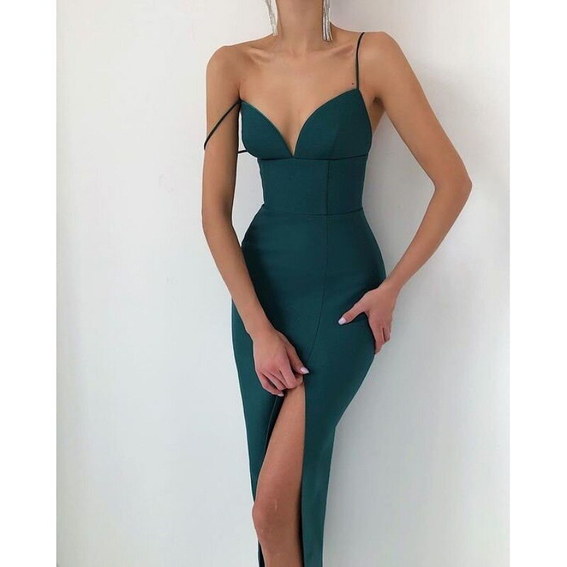 RO New Summer Women White Bodycon Bandage Sexy V Neck Spaghetti Strap Club Celebrity Evening Runway Party Long Dresses For Women