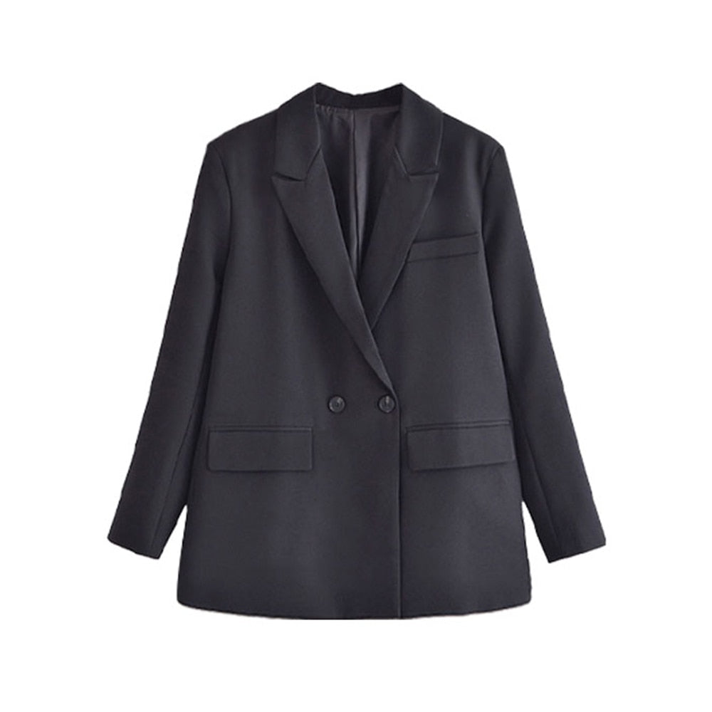 Women Fashion Solid Double Breasted Blazers Female Elegant Long Sleeves Loose Jacket Coats Office Ladies Outerwear Top