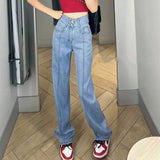 Vintage Jeans for Women   New High Waisted Korean Fashion 2 Button Slim Straight Jeans Streetwear Chic Casual Jeans