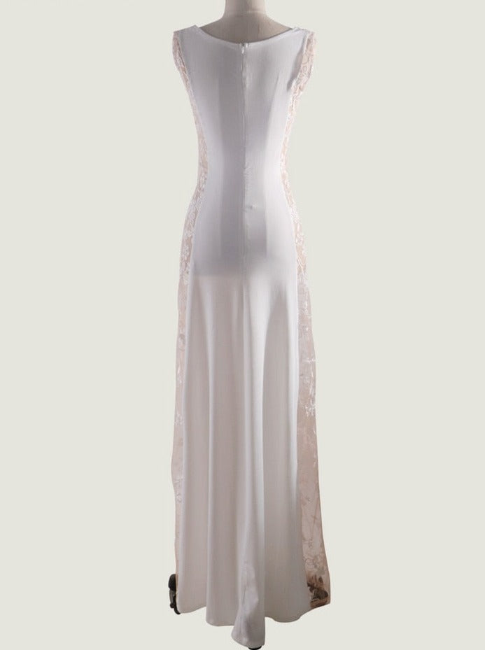 Floor Length Long Dresses For Women Party Wedding Evening Clothes Sleeveless Vintage Vestido Feminino Lace White Dress Elegant