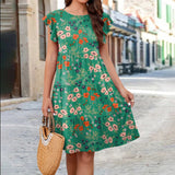 Spring summer v-neck floral short-sleeved dress