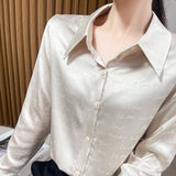 Spring And Summer New High-Eend Silk Letter Jacquard Shirt Women's Fashion Light Luxury Cardigan Top. Acetate Satin Finish