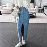 Cargo Jeans Skirt for Women High Waisted Side Pockets Split Fashion Midi Skirt Vintage Casual Streetwear Y2k Skirts