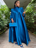 Women Oversized Dresses Mock Neck Batwing Sleeve Loose Large Sparkly Robes Vintage Blue Party Event Occasion Christmas Gowns