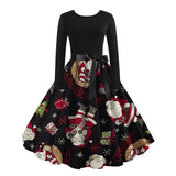 Christmas Halloween Costumes  Retro Positioning Print Party Casual Long Sleeve Round Neck Swing Dress