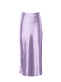 ElveswalleT Solid Purple Satin Silk Skirt Women High Waisted Summer Long Skirt New   Elegant Ladies Office Skirts Midi Spring