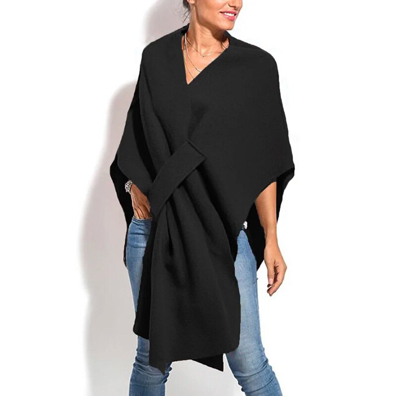 Women Coats Autumn Winter Loungewear Three Quarter Batwing Sleeve Fashion Shawls V-Neck Pullover Streetwear Cloak