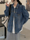 Vintage Jeans Jacket for Women   New Korean Fashion Long Sleeve Turn Down Collar Coats Chic Casual Oversized Jackets