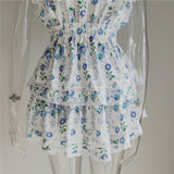 New Arrival Summer Short Sleeve Natasha Mini Dress Women Ruffled A-line Dress Blue Print