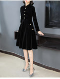 New Autumn And Winter Women European And American Hepburn Style Dress Black Thin Retro Velvet Collar