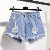 Casual High Waist Denim Shorts Women Summer  Pocket Tassel Hole Ripped jeans Short Female Femme Short Pants Women