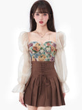 Vintage Corset Tops + Mini Skirts 2 Piece Dress Set Women Elegant Blouse Y2k Crop Top Evening Party Fashion Suits Summer