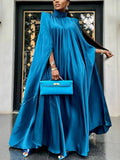 Women Oversized Dresses Mock Neck Batwing Sleeve Loose Large Sparkly Robes Vintage Blue Party Event Occasion Christmas Gowns
