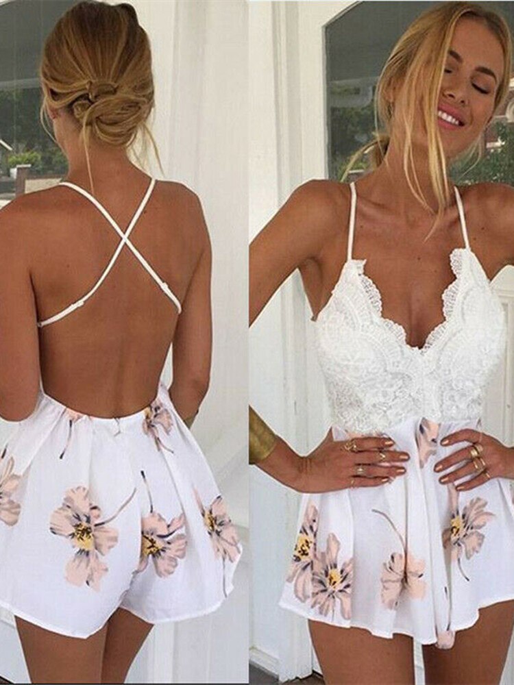 Holiday Summer Ladies Sexy V-Neck Sleeveless Jumpsuit Women Backless Bodycon Party Playsuit Fashion Casual Jumpsuit Romper