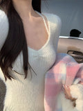 Spring Slim Knitted Y2k Tops Woman Pure Color Korea Fashion Pullover Clothing Chic Casual Long Sleeve Sweater Female Design