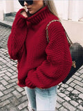 ElveswalleT Womens Fall Fashion   Sweater Women Autumn/Winter Turtleneck Doll Sleeve Loose Knit Sweater Fashion Women's Top Sweaters High Quality Thermal