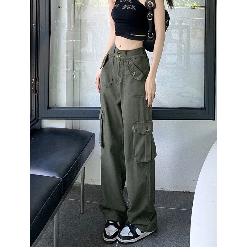 Cargo Pants for Women   New High Waisted Pockets Korean Baggy Wide Leg Pants Streetwear Casual Full Length Pants