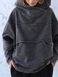 Loose Fit Washed Effect Solid Color Denim Hooded Sweatshirt