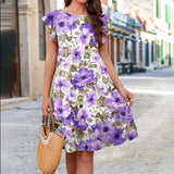 Spring summer v-neck floral short-sleeved dress