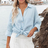 New Spring Summer Fashion Women New Patchwork Shirt Elegant Commute Contrast Lapel Buttons Cardigan Streetwear Ladies Casual Blouses