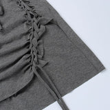 Dark Gray Hollow Out Mini Dress Sexy Drawstring Bandage Backless Summer Dresses for Women   Birthday Party Clubwear