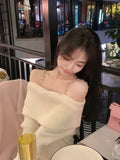 Pure Color Elegant Knitted Dress Woman Bodycon Slim Y2k Mini Dress Casual Party Korean Fashion Long Sleeve Dress Winter