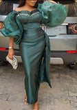 Womens Fall Fashion Women New High Street Style Long Dress Long Sleeve Card Shoulder Dress Pure Color Ankle Length Dress