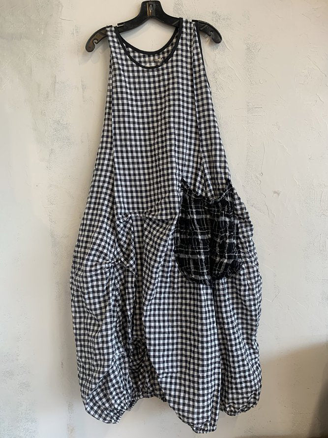 ElveswalletPlus Size Checkered Women Summer MIdi Dresses With Pockets